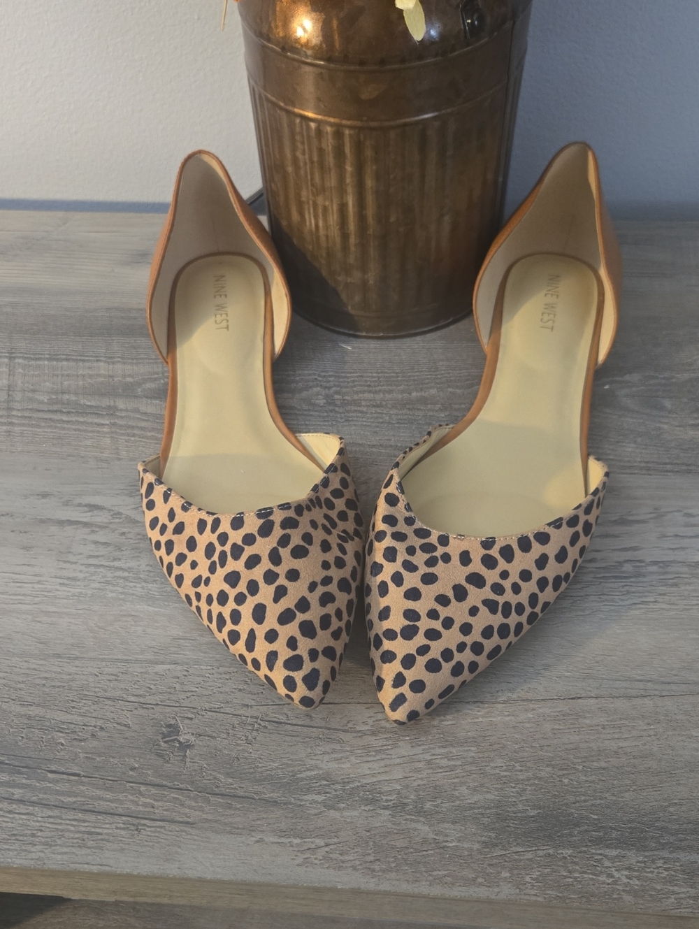 Nine West Leopard Print D'Orsay Pointed Flats in Tan and Black